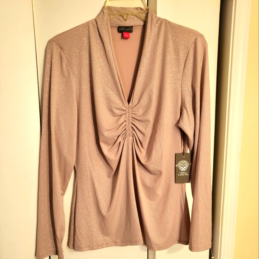 Vince Camuto Long Sleeve Sparkly V-Neck Shirt NWT